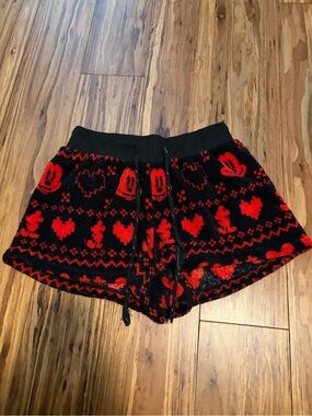 Disney Black & Red Mickey Heart Fleece Lounge Shorts